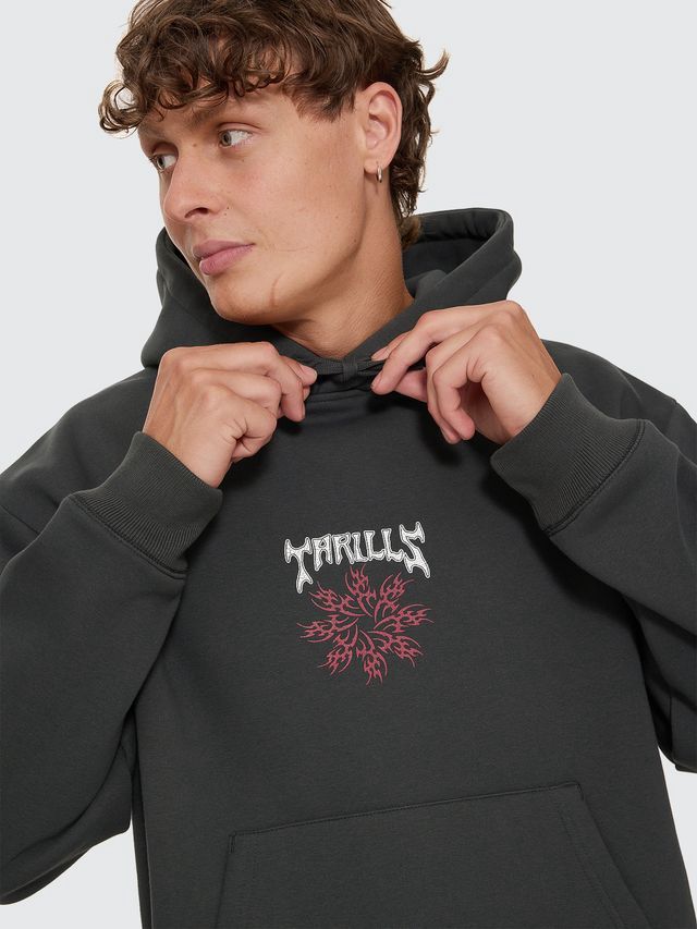 THRILLS MENS STAGGER SLOUCH PULL ON CROPPED HOOD - CARBON
