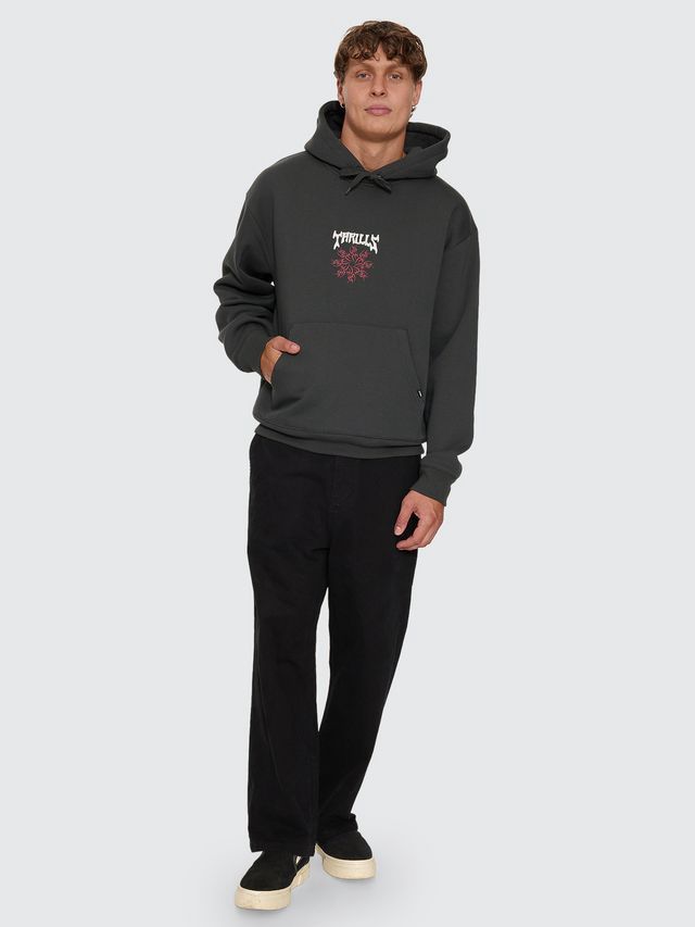 THRILLS MENS STAGGER SLOUCH PULL ON CROPPED HOOD - CARBON