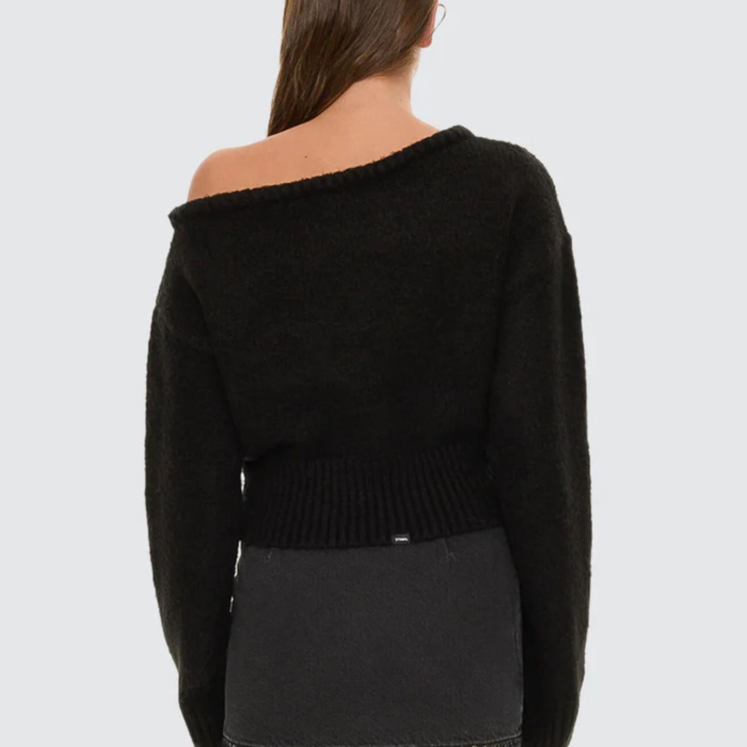 THRILLS WOMENS OSLO COLD SHOULDER KNIT SWEATER - BLACK