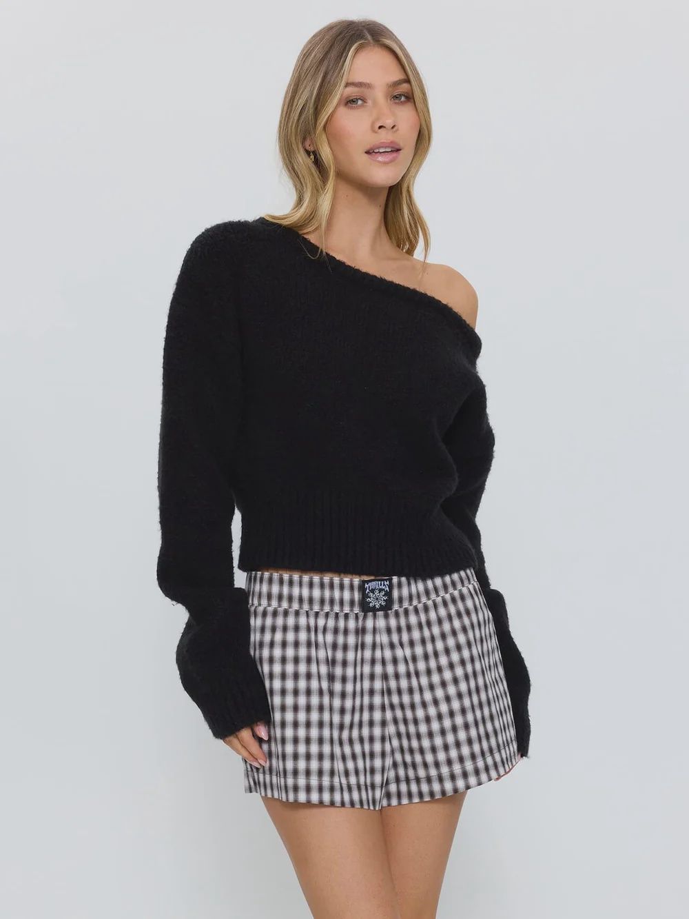 THRILLS WOMENS OSLO COLD SHOULDER KNIT SWEATER - BLACK
