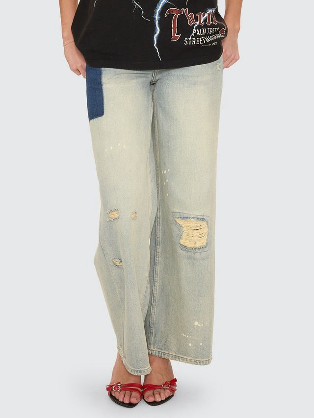 THRILLS WOMENS NEW DELUSIONS HUNTER LOW RISE WIDE JEAN - REPAIRED LIGHT DIRTY STONE
