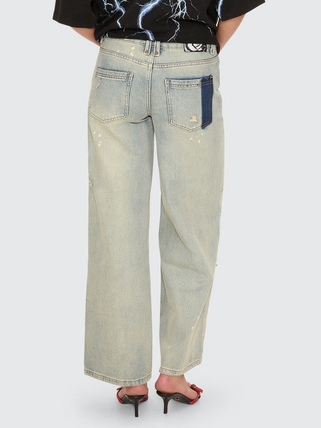 THRILLS WOMENS NEW DELUSIONS HUNTER LOW RISE WIDE JEAN - REPAIRED LIGHT DIRTY STONE