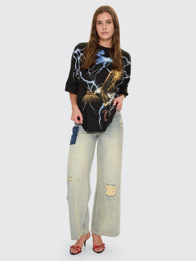 THRILLS WOMENS NEW DELUSIONS HUNTER LOW RISE WIDE JEAN - REPAIRED LIGHT DIRTY STONE