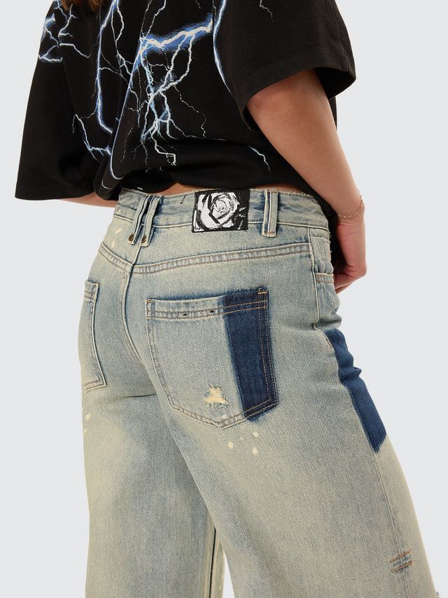 THRILLS WOMENS NEW DELUSIONS HUNTER LOW RISE WIDE JEAN - REPAIRED LIGHT DIRTY STONE