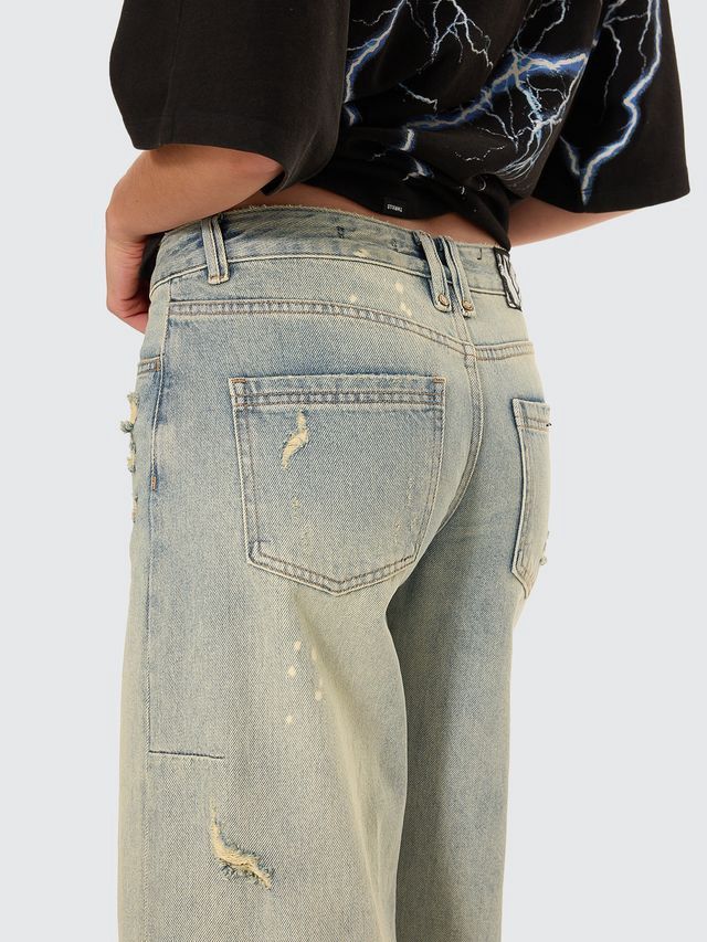THRILLS WOMENS NEW DELUSIONS HUNTER LOW RISE WIDE JEAN - REPAIRED LIGHT DIRTY STONE