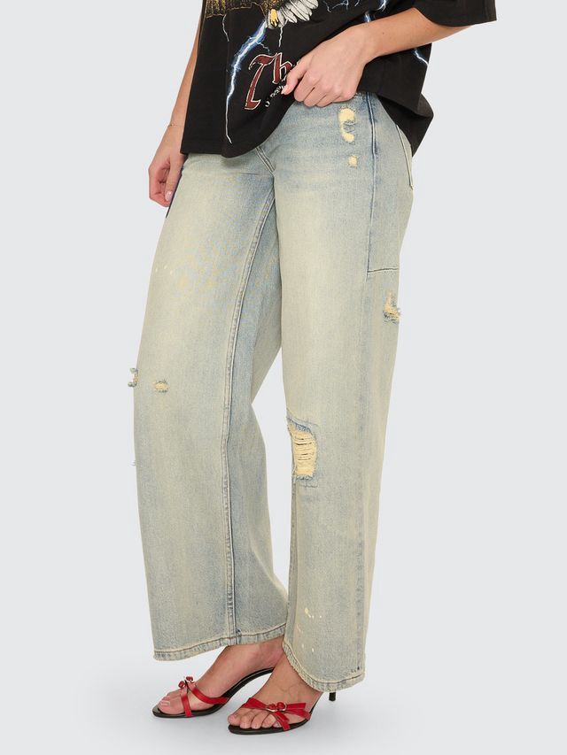 THRILLS WOMENS NEW DELUSIONS HUNTER LOW RISE WIDE JEAN - REPAIRED LIGHT DIRTY STONE