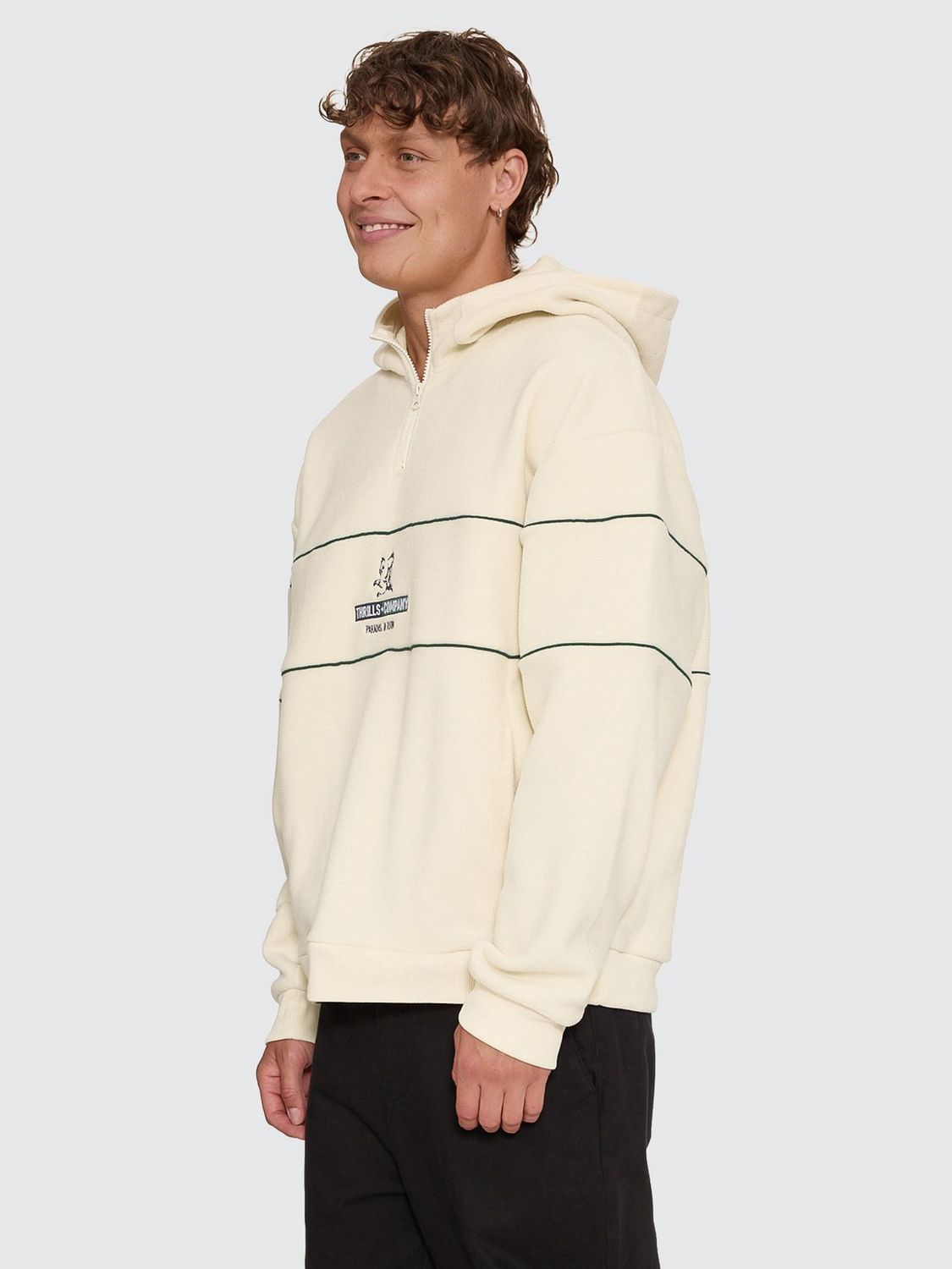 THRILLS MENS RISEN QUARTER ZIP HOOD FLEECE - HERITAGE WHITE