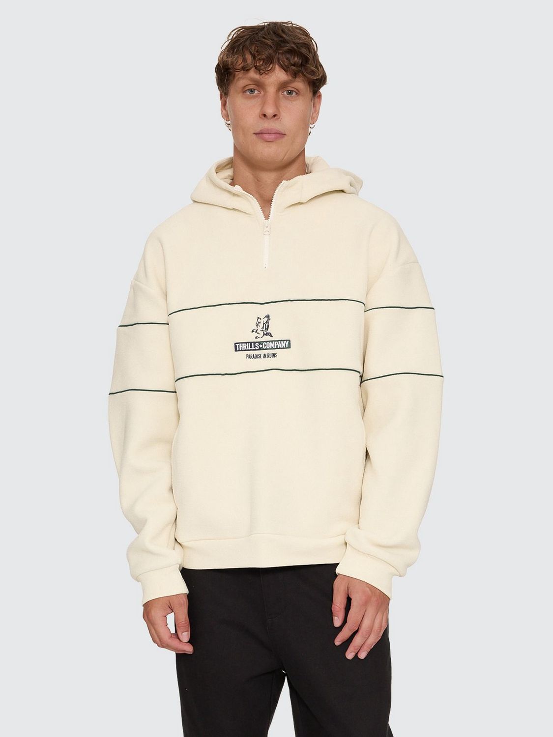 THRILLS MENS RISEN QUARTER ZIP HOOD FLEECE - HERITAGE WHITE