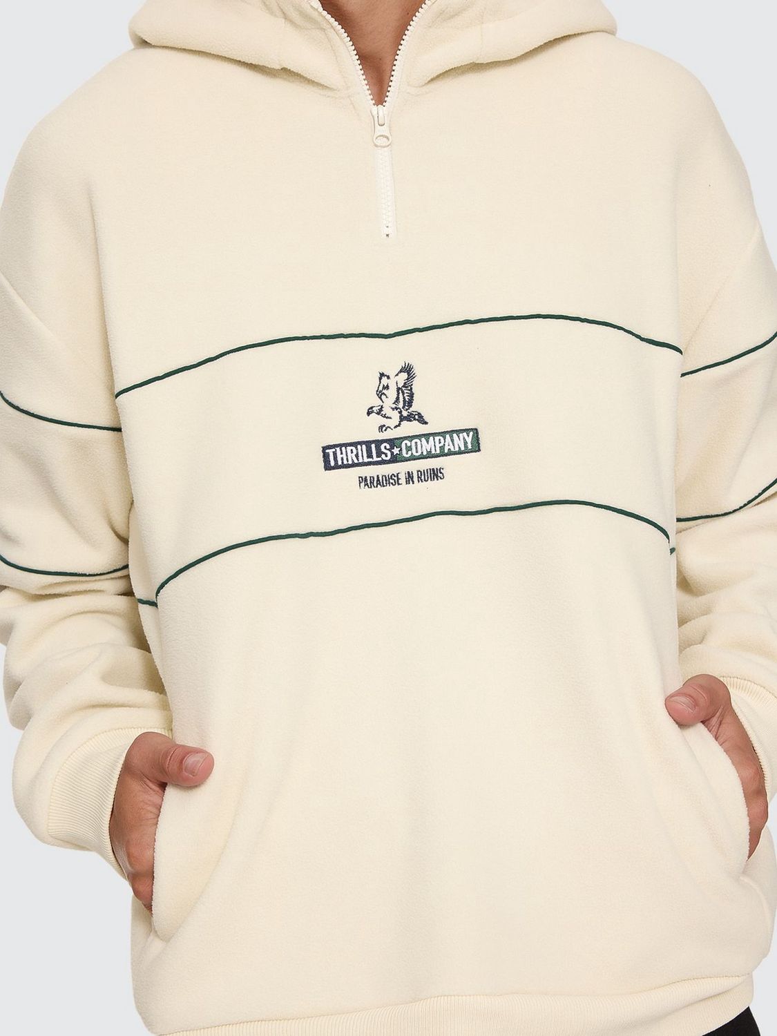 THRILLS MENS RISEN QUARTER ZIP HOOD FLEECE - HERITAGE WHITE