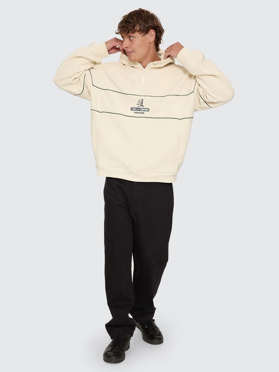THRILLS MENS RISEN QUARTER ZIP HOOD FLEECE - HERITAGE WHITE