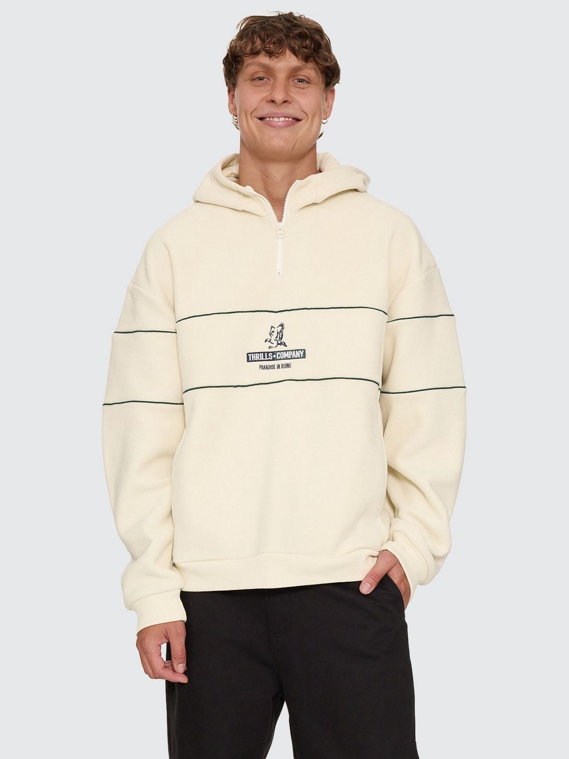 THRILLS MENS RISEN QUARTER ZIP HOOD FLEECE - HERITAGE WHITE