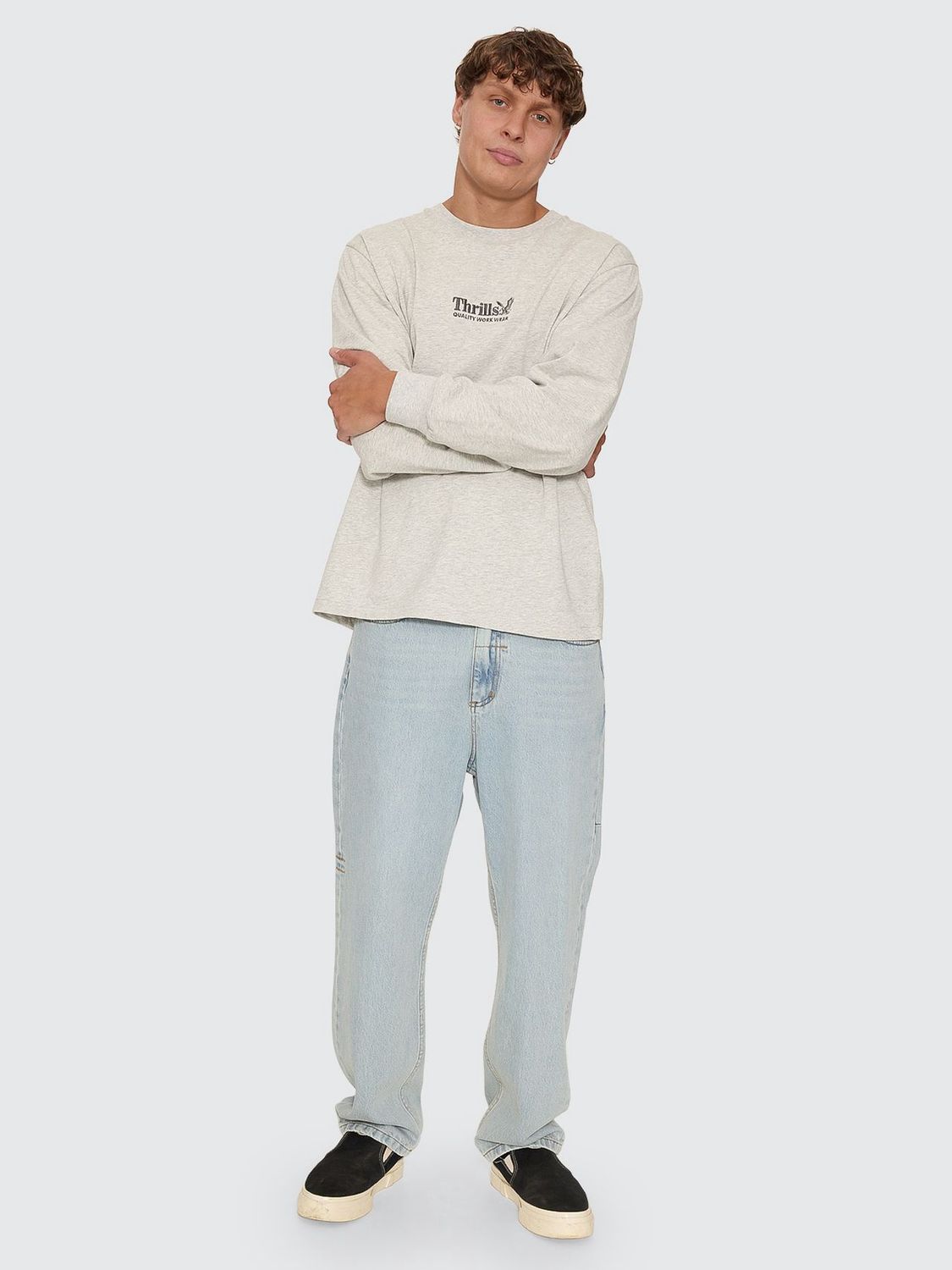 THRILLS MENS THRILLS WORKWEAR EMBRO LONG SLEEVE MERCH TEE - SNOW MARLE