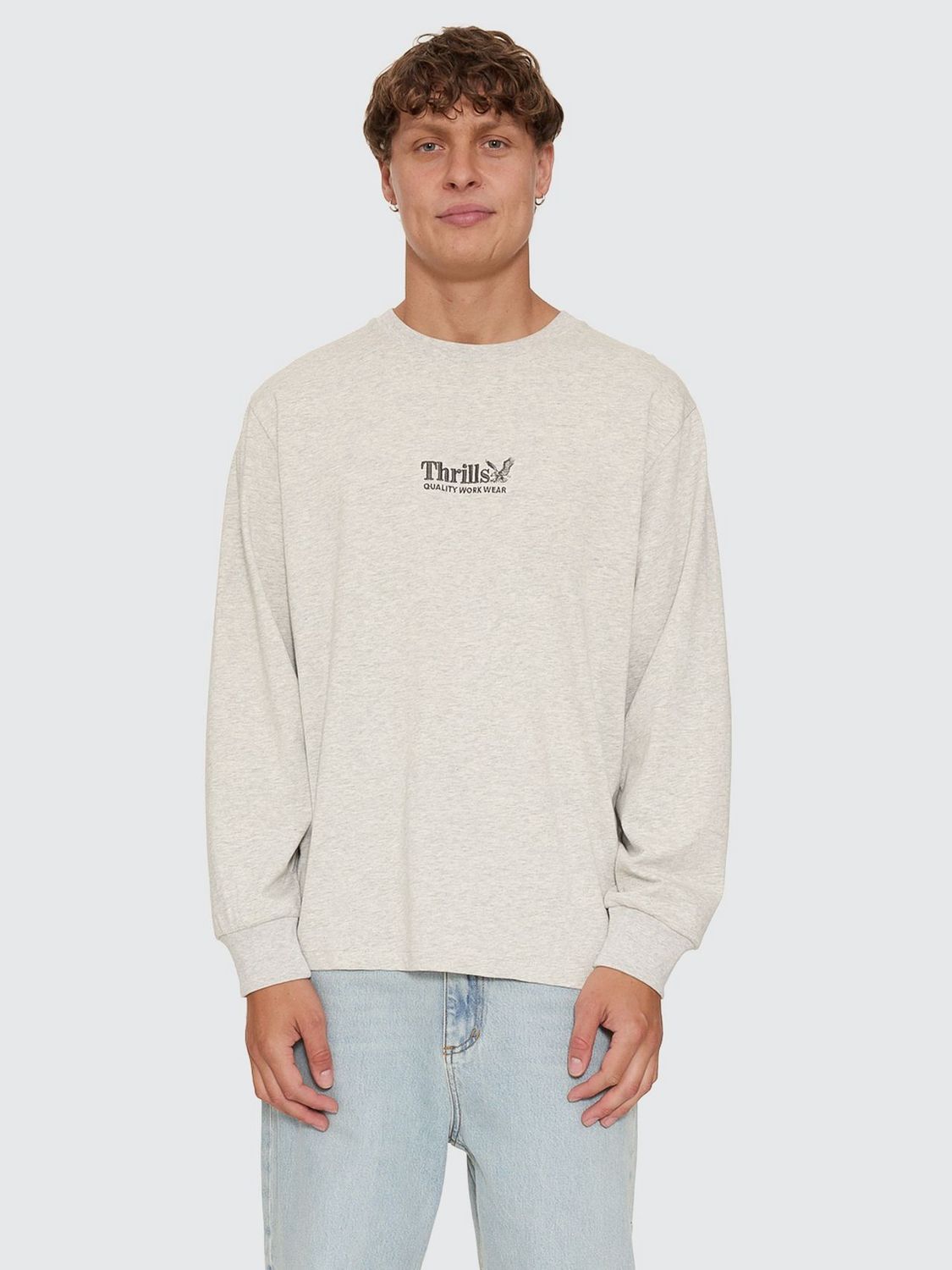 THRILLS MENS THRILLS WORKWEAR EMBRO LONG SLEEVE MERCH TEE - SNOW MARLE