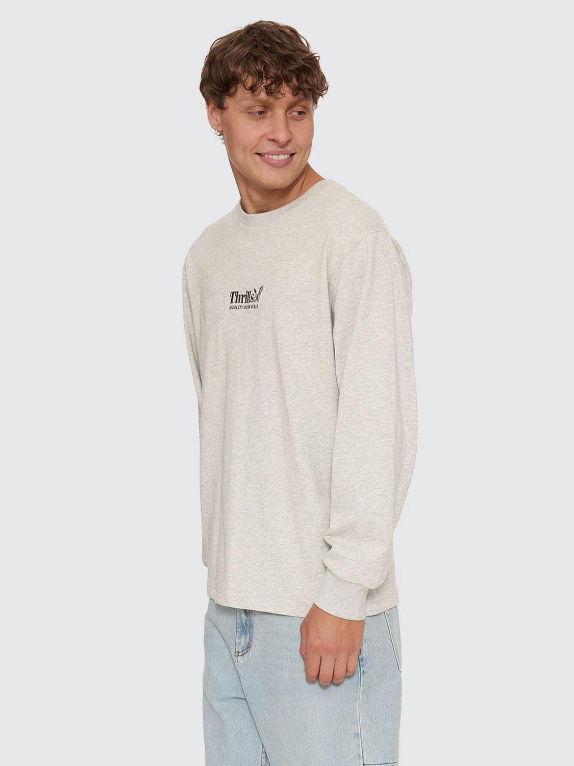 THRILLS MENS THRILLS WORKWEAR EMBRO LONG SLEEVE MERCH TEE - SNOW MARLE