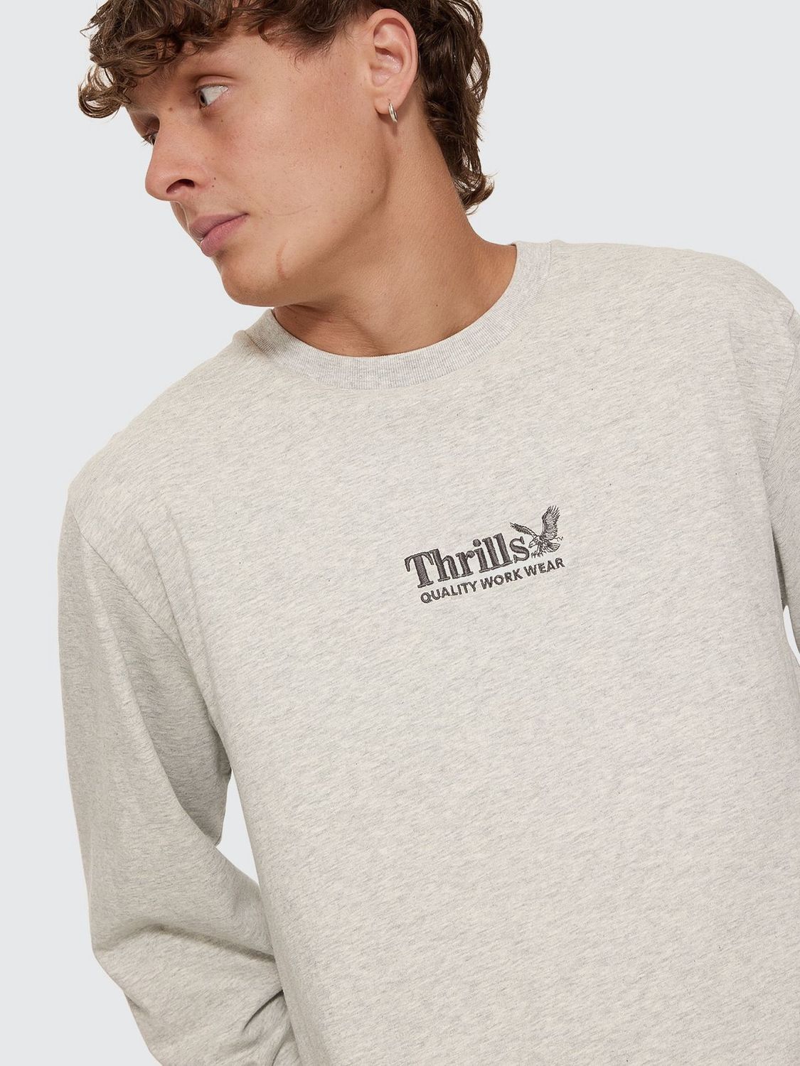 THRILLS MENS THRILLS WORKWEAR EMBRO LONG SLEEVE MERCH TEE - SNOW MARLE