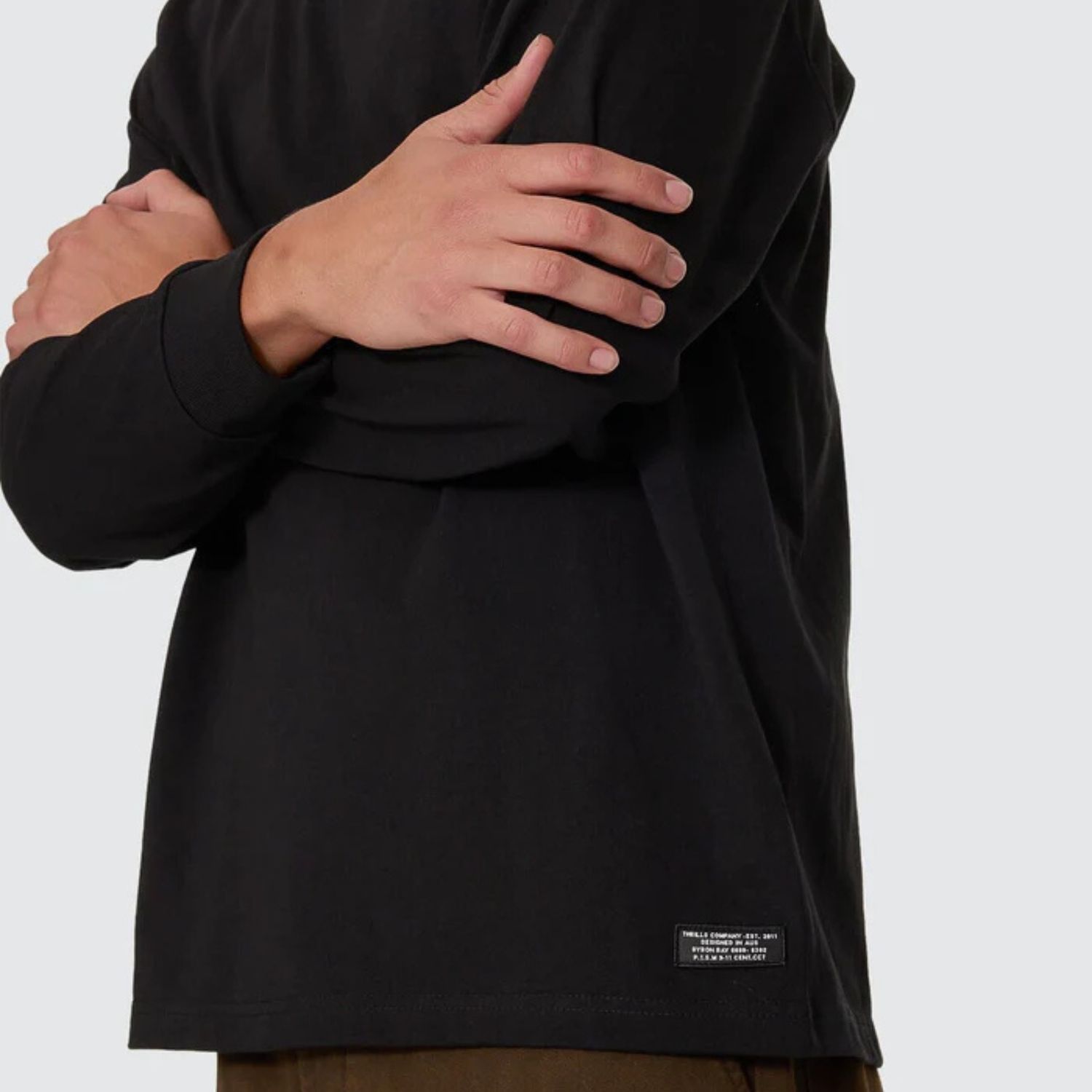 THRILLS MENS THRILLS MILITARY OVERSIZE LONG SLEEVE TEE  - BLACK