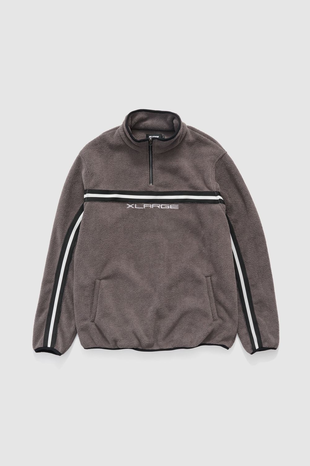 XLARGE MENS STRIPE POLAR FLEECE 1/4  ZIP - MOCHA
