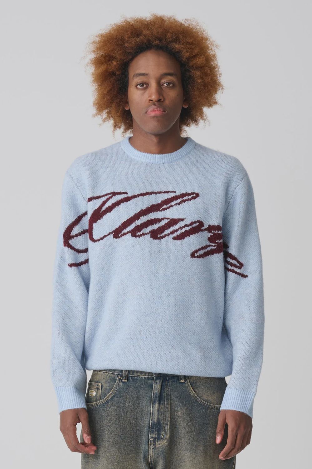 XLARGE MENS SCRIPT KNIT SWEATER - DUSTY ICE