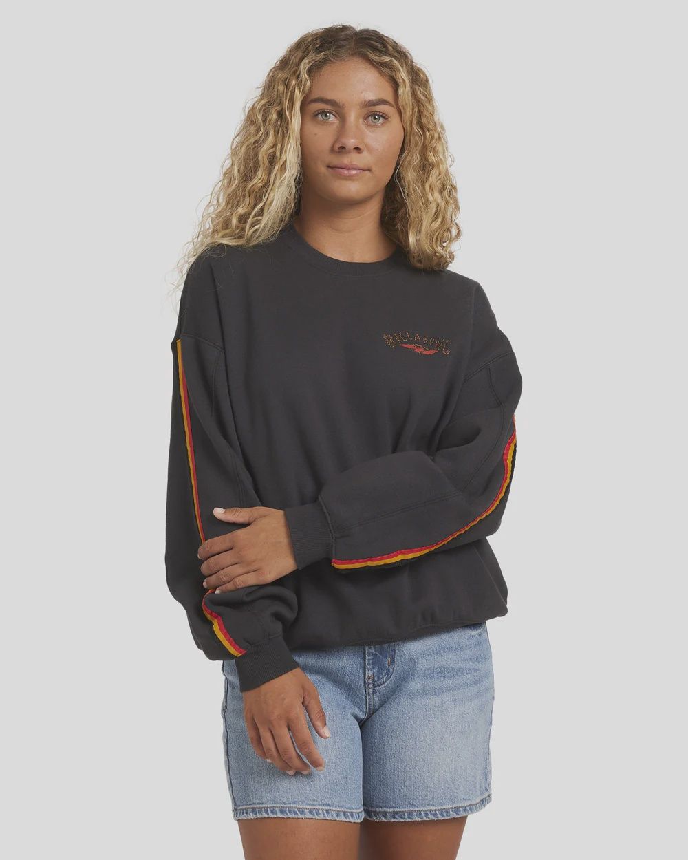 BILLABONG WOMENS OTIS ARCH DIAMOND CREW - WASHED BLACK