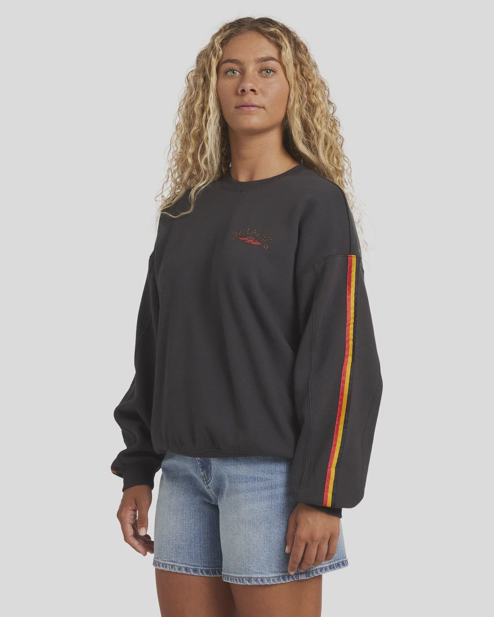 BILLABONG WOMENS OTIS ARCH DIAMOND CREW - WASHED BLACK