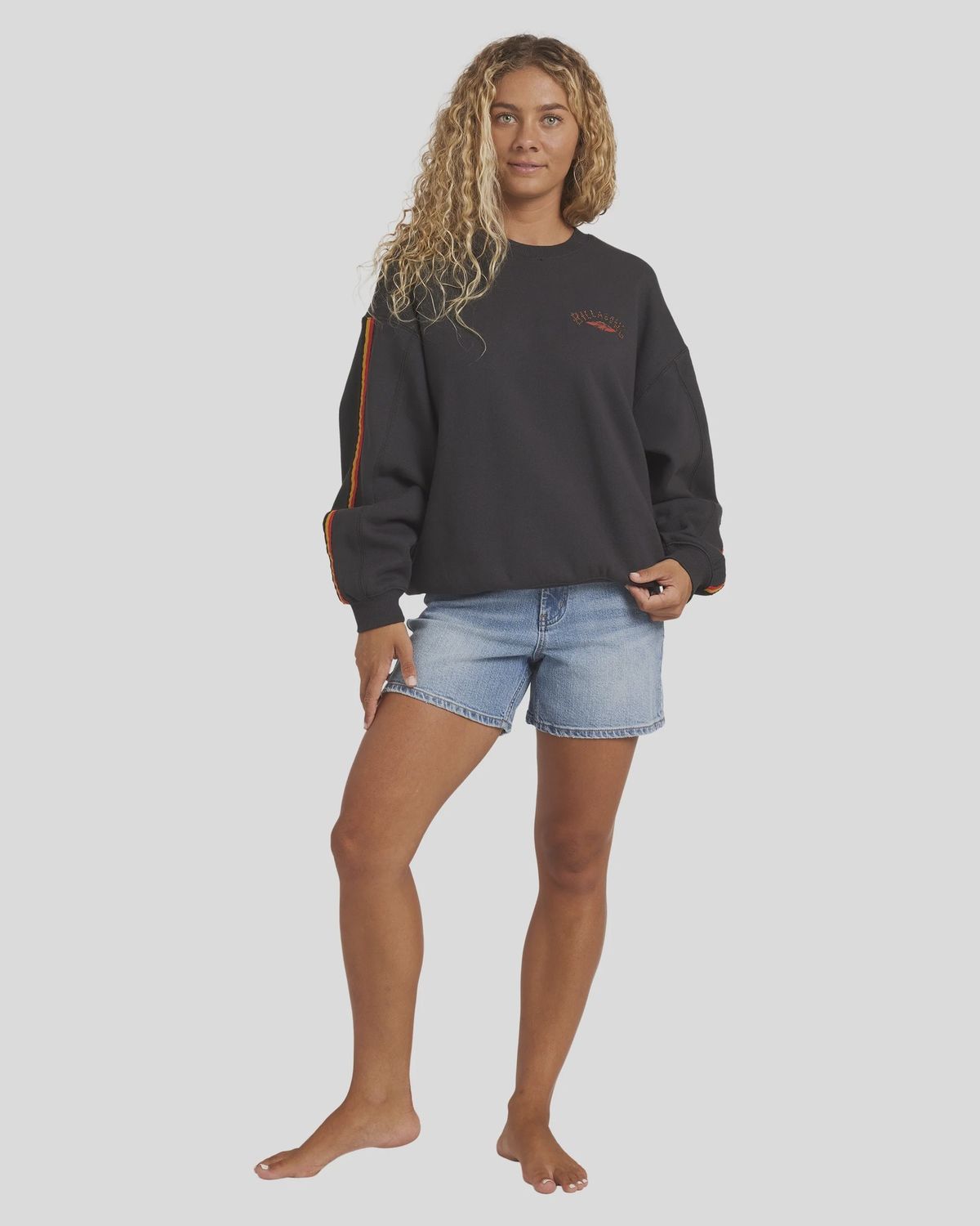 BILLABONG WOMENS OTIS ARCH DIAMOND CREW - WASHED BLACK
