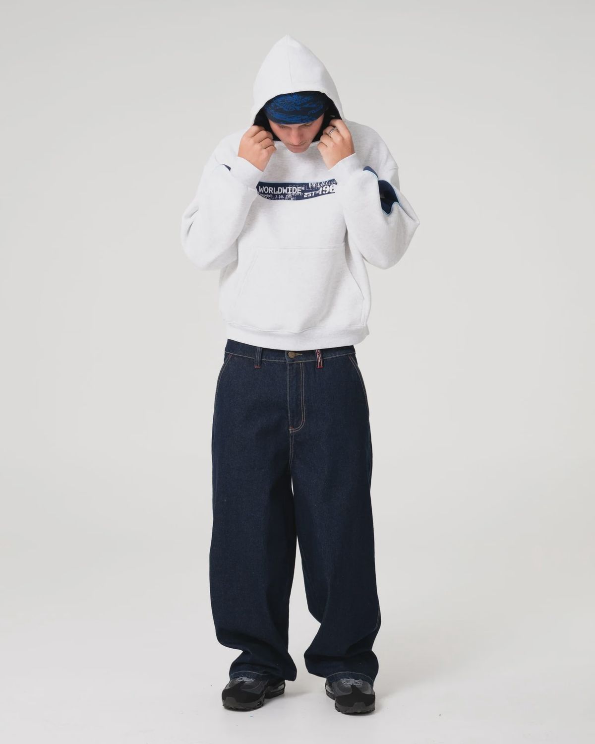 RUSTY MENS BIG TICKET HOODED FLEECE - ECRU MARLE