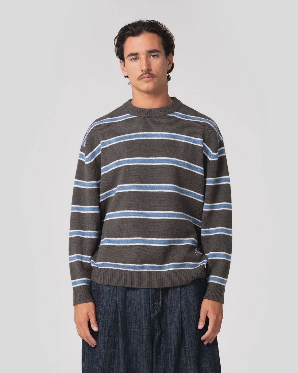 RUSTY MENS REEL FLUFF KNITTED CREW - STEEL