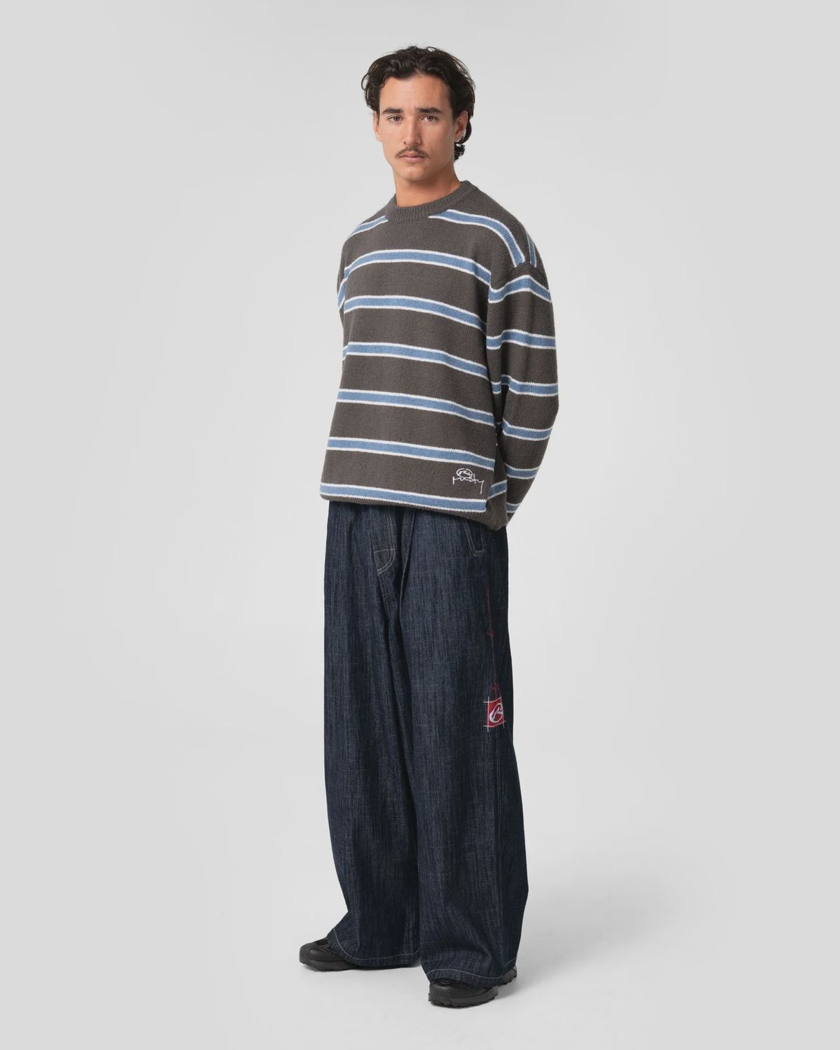 RUSTY MENS REEL FLUFF KNITTED CREW - STEEL
