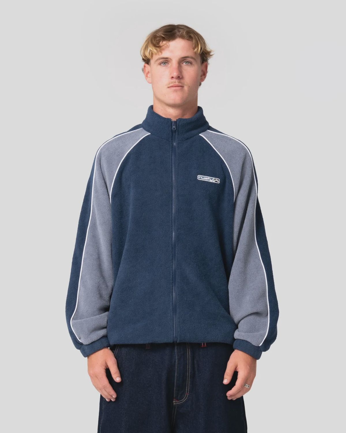 RUSTY MENS PIMP MY TIDES ZIP THRU SHERPA FLEECE - NAVY BLUE