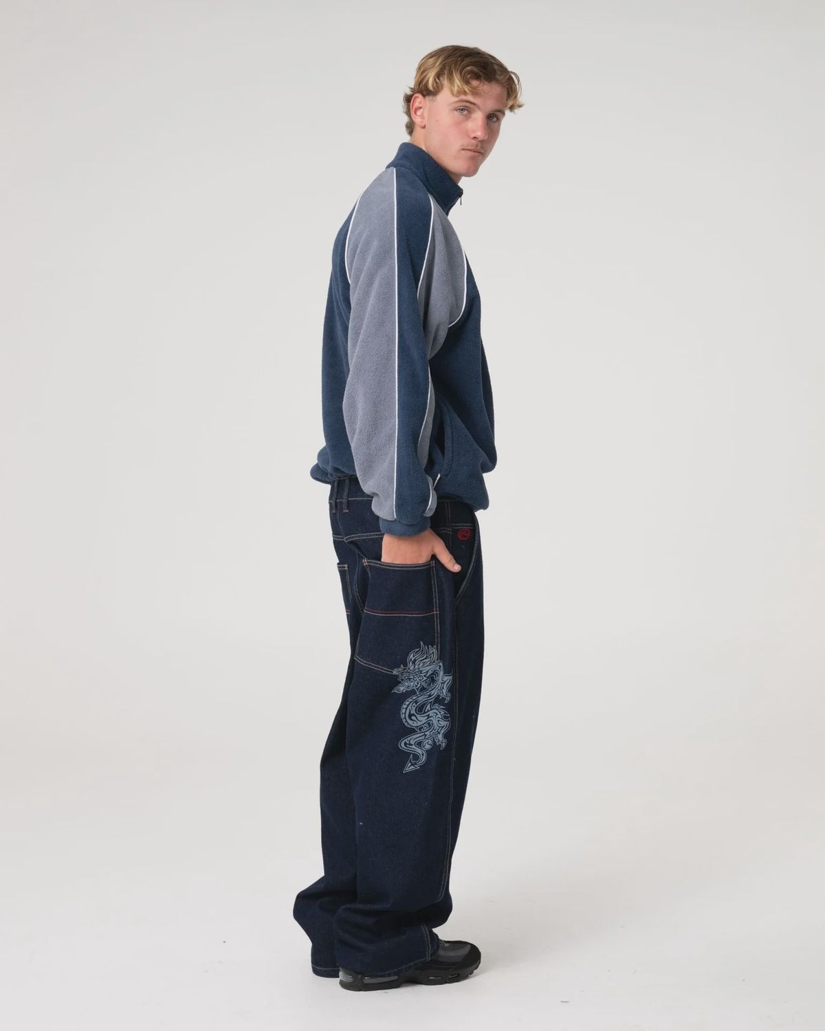RUSTY MENS PIMP MY TIDES ZIP THRU SHERPA FLEECE - NAVY BLUE