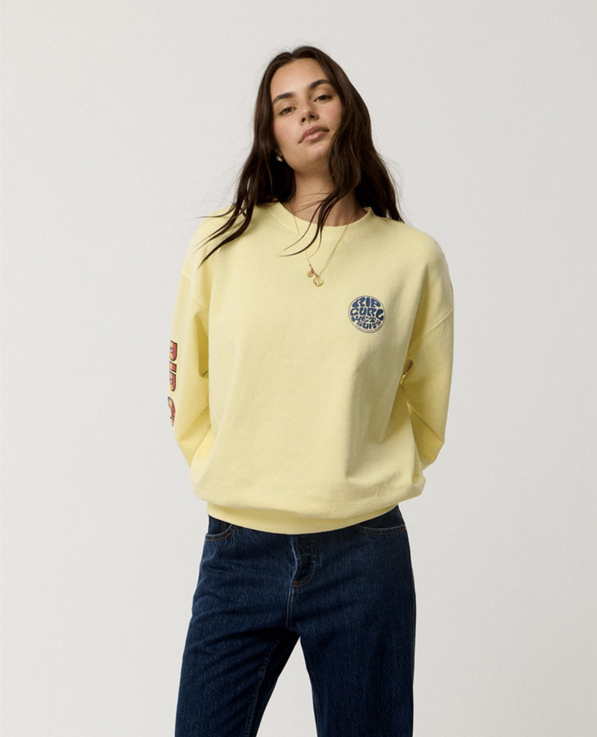 RIP CURL WOMENS SG HERITAGE OVERSIZED FLEECE - SOFT YELLOW