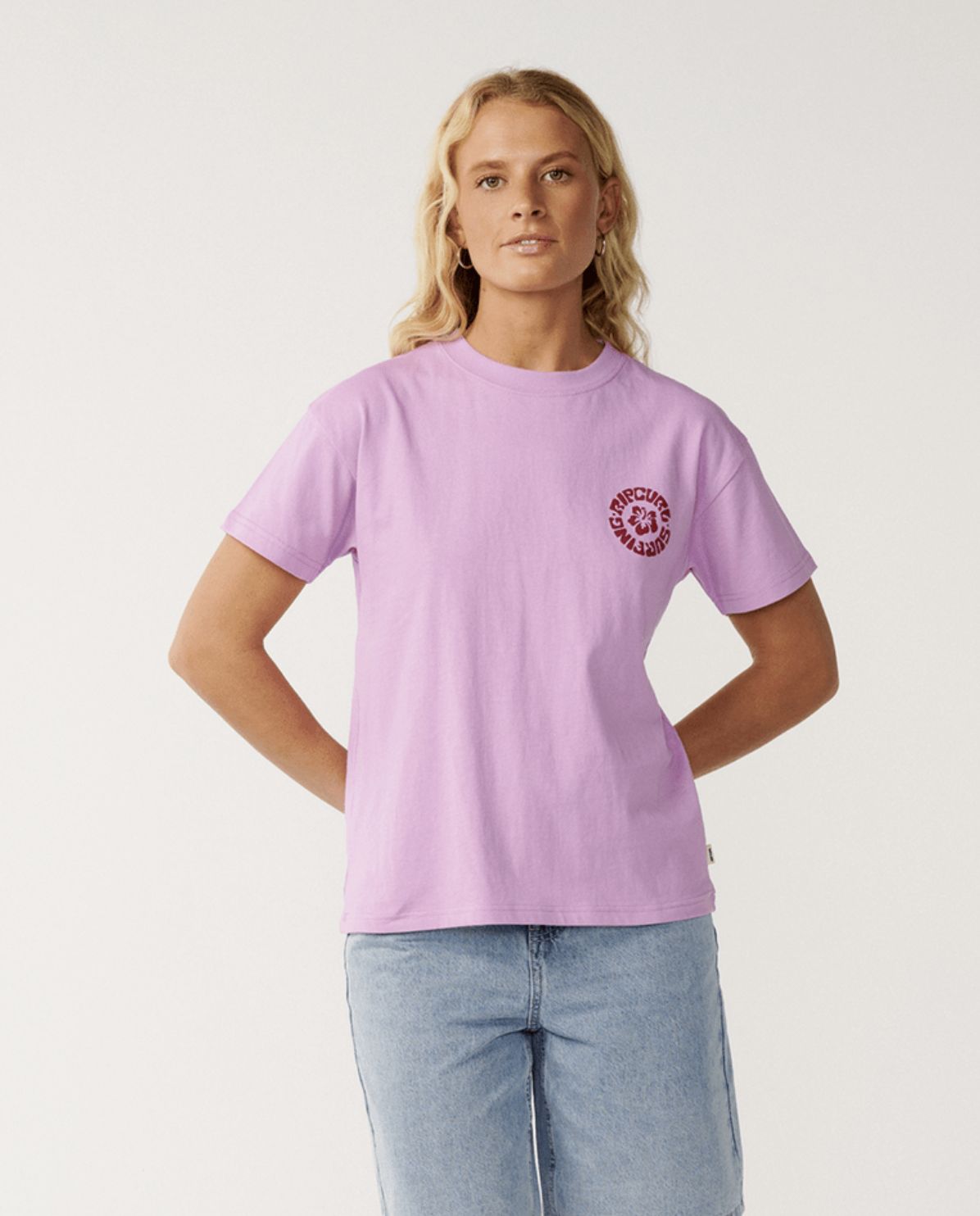 RIP CURL WOMENS SURF PUFF PARTY PACK RELAXED SS TEE - BRIGHT LILAC