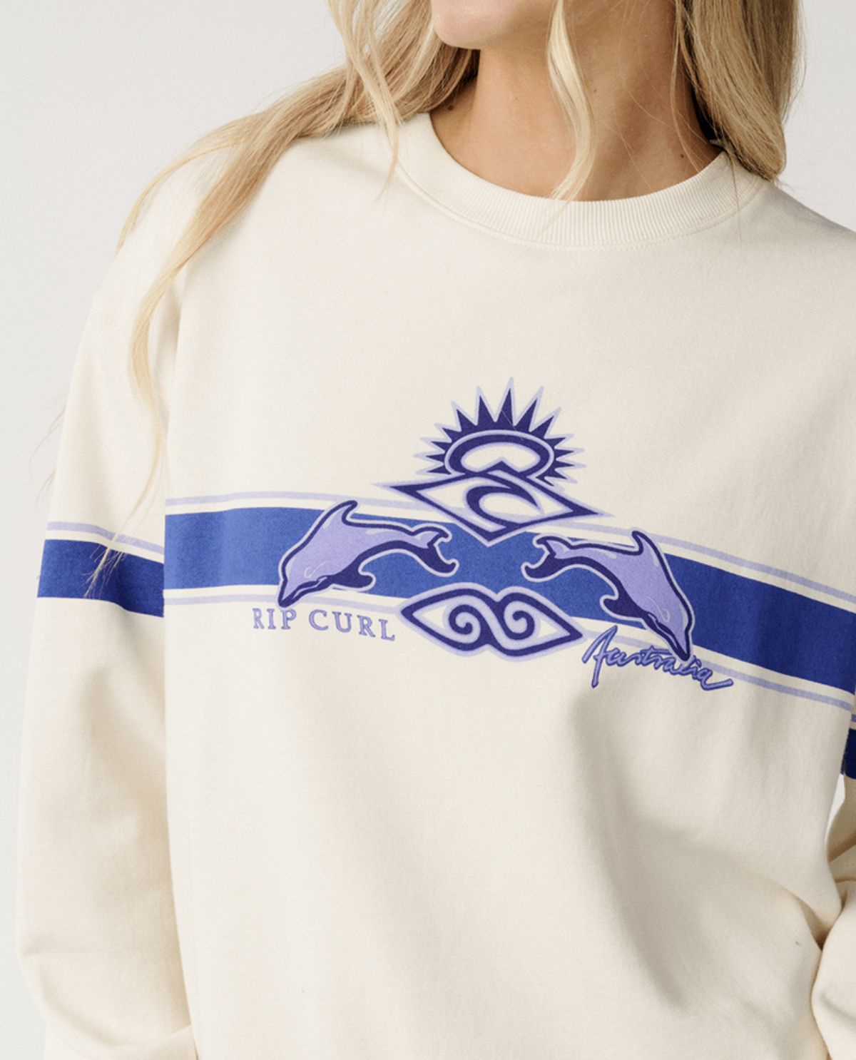 RIP CURL WOMENS ARCHIVE DOLPHIN OVERSIZED CREW - BONE