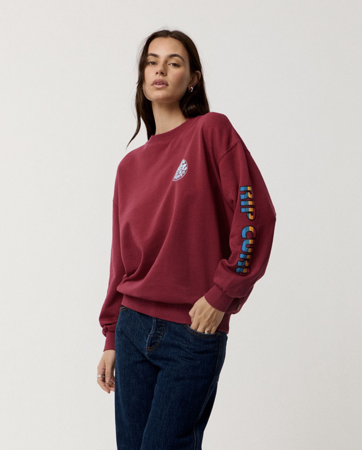 RIP CURL WOMENS SG HERITAGE OVERSIZED FLEECE - PLUM