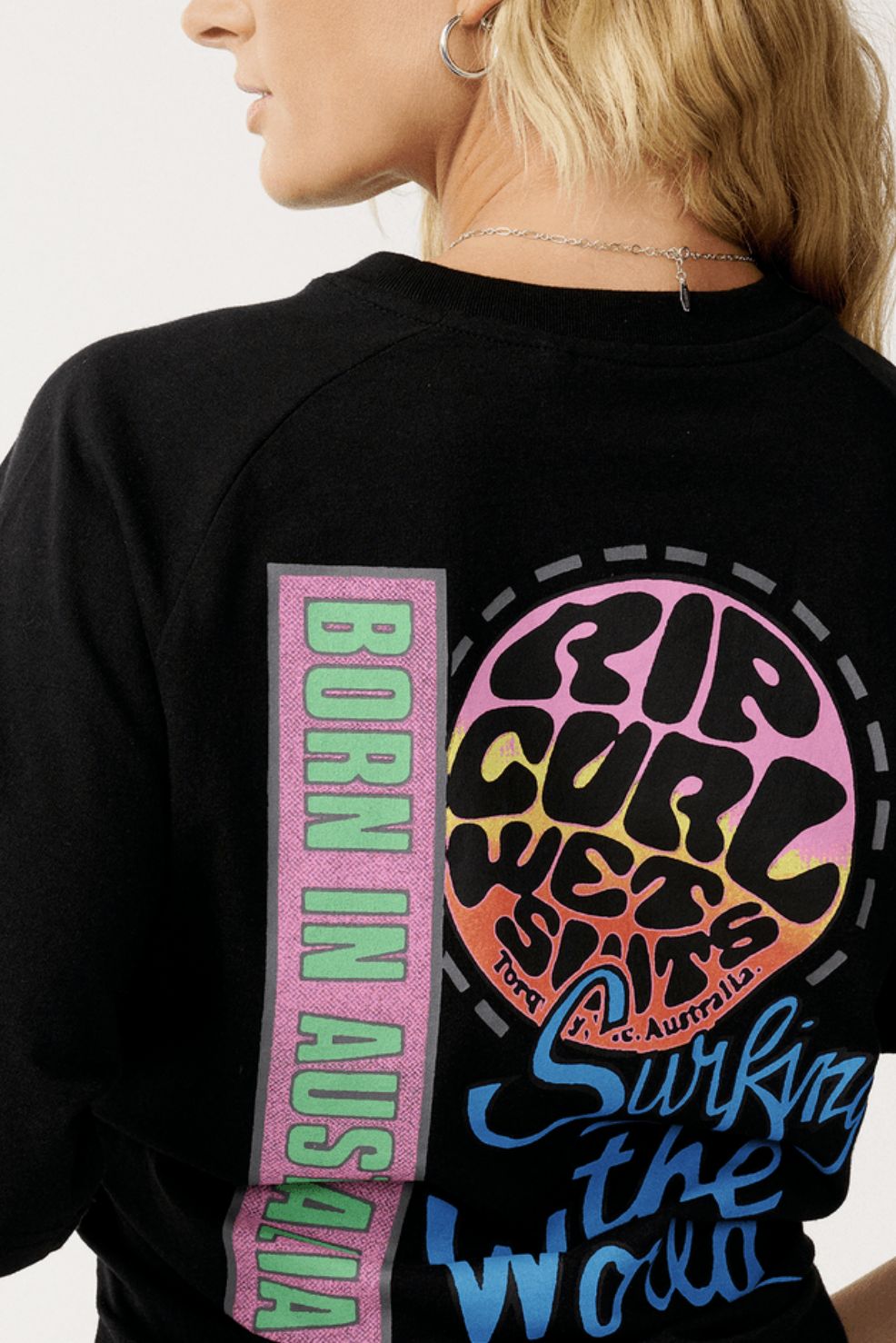 RIP CURL WOMENS SURF THE WORLD BOXY SS TEE - BLACK