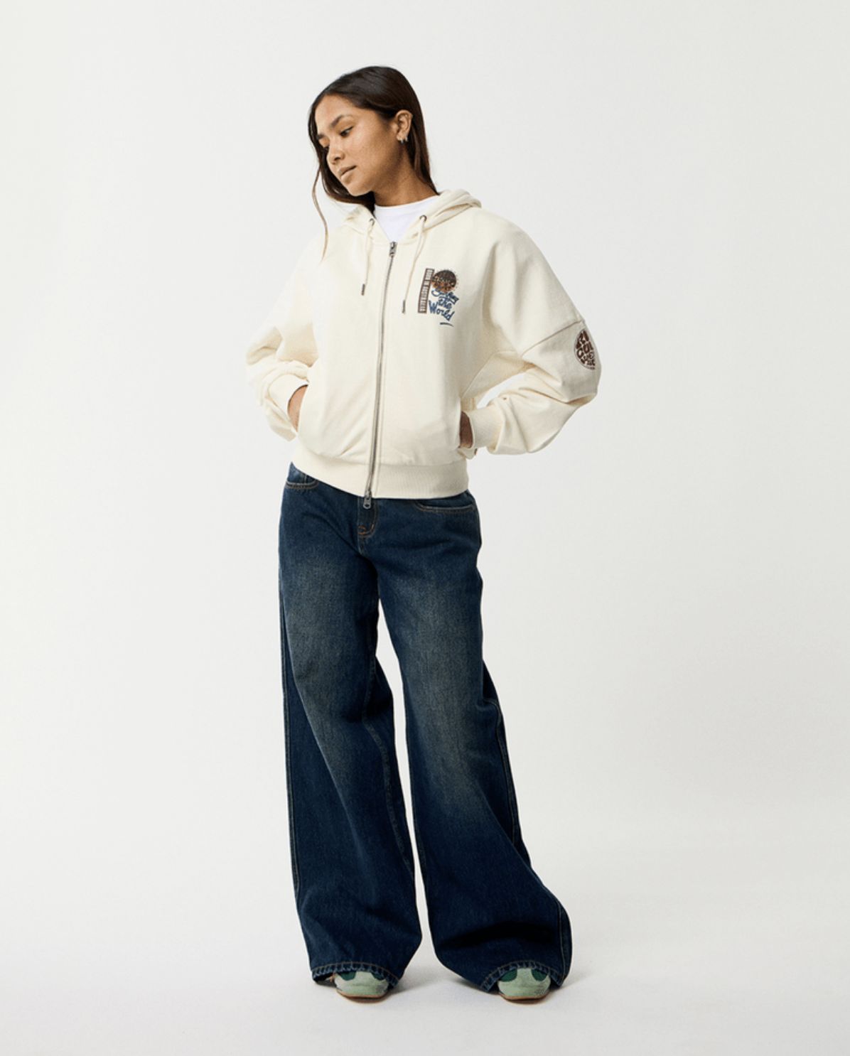 RIP CURL WOMENS SURF THE WORLD ZIP THRU FLEECE - BONE