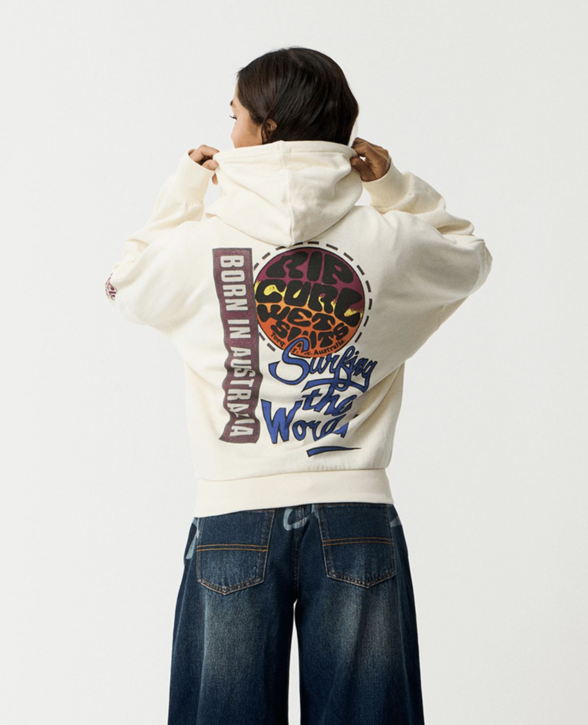 RIP CURL WOMENS SURF THE WORLD ZIP THRU FLEECE - BONE