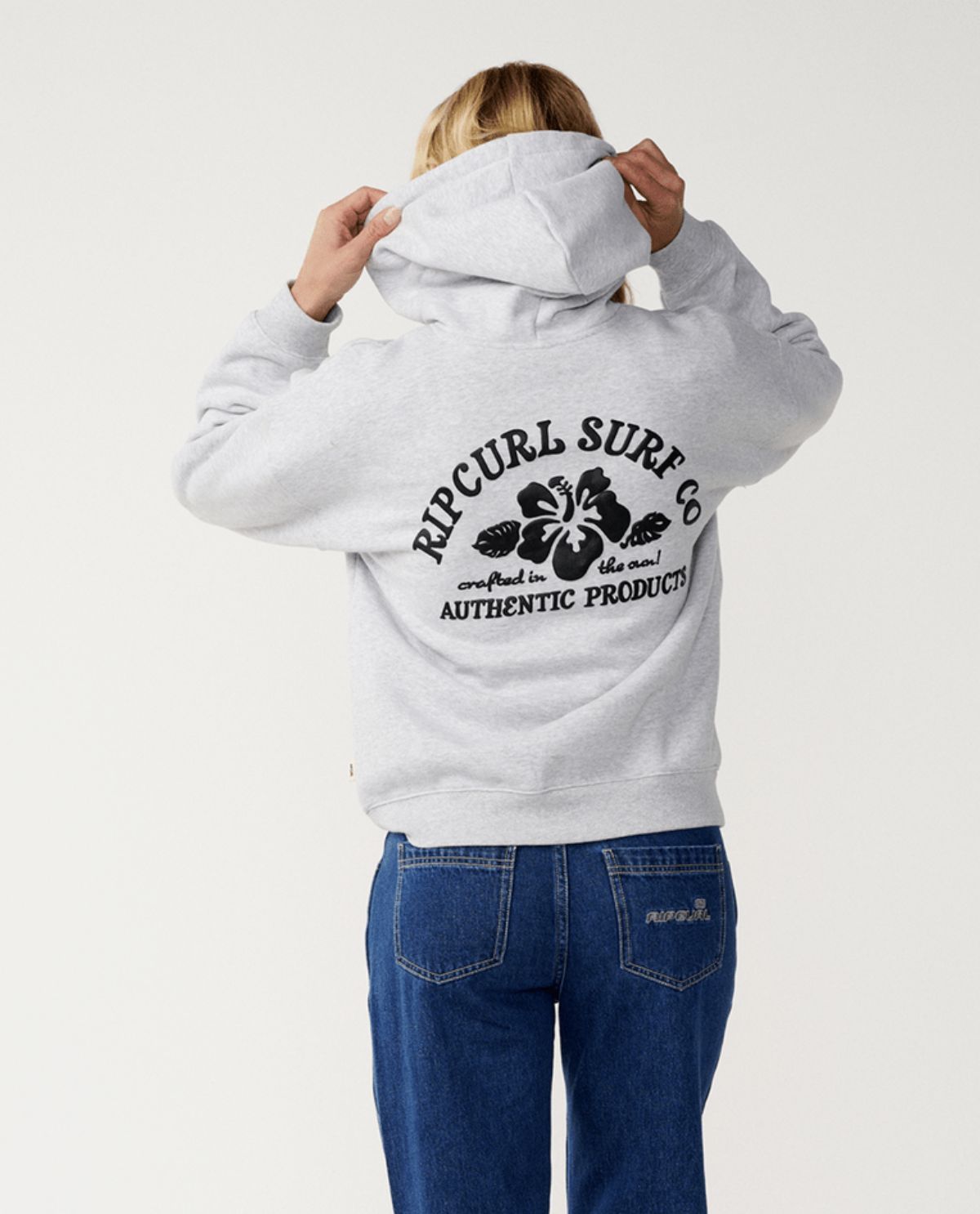 RIP CURL WOMENS SURF PUFF HERITAGE HOOD P/P - GREY MARLE/BLACK