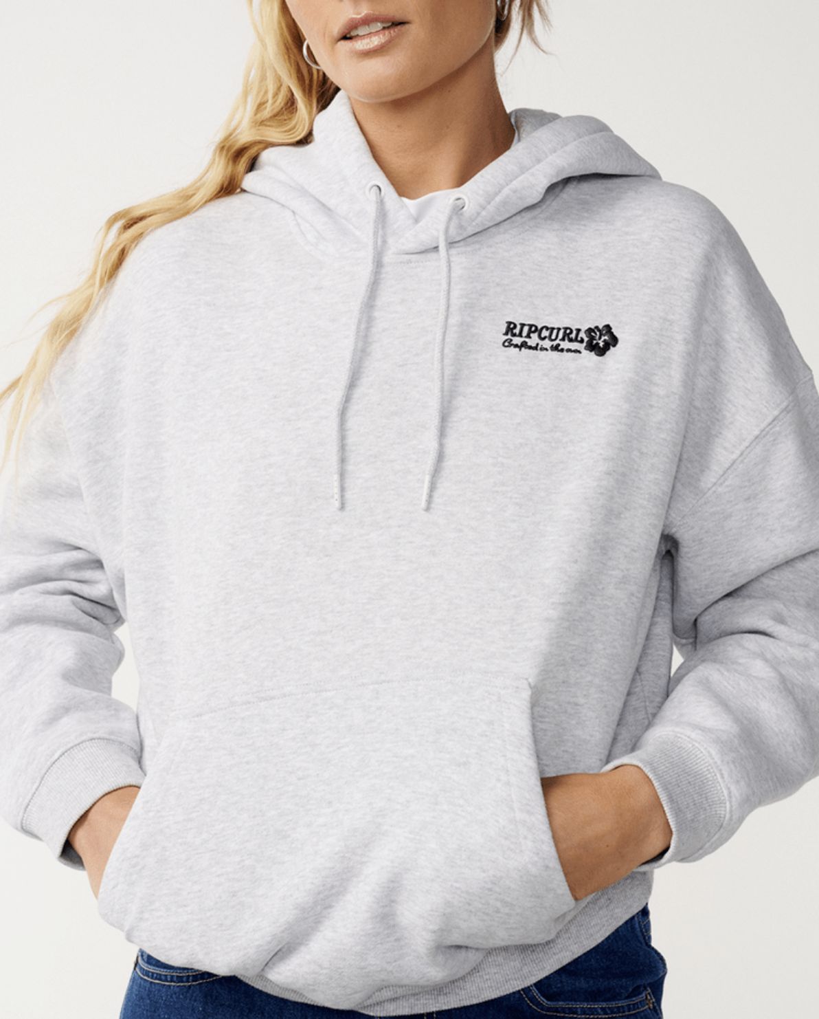RIP CURL WOMENS SURF PUFF HERITAGE HOOD P/P - GREY MARLE/BLACK