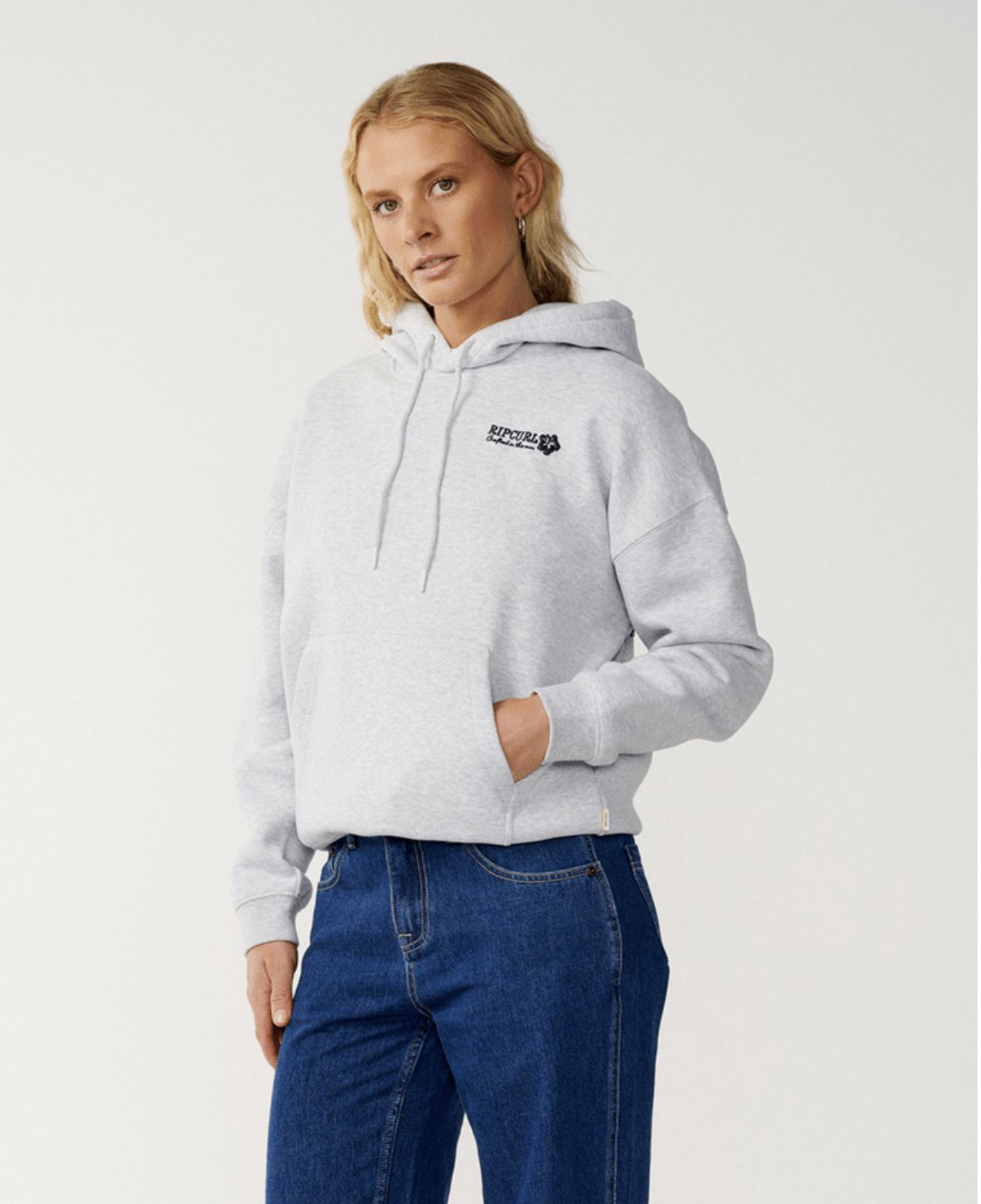 RIP CURL WOMENS SURF PUFF HERITAGE HOOD P/P - GREY MARLE/BLACK
