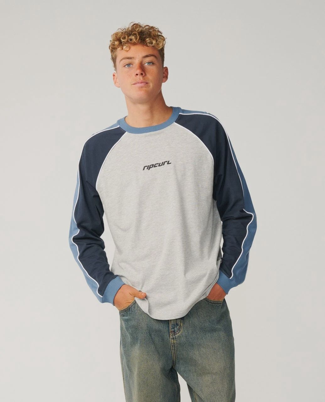 RIP CURL MENS ARCHIVE SANDMAN PANEL LS TEE - GREY MARLE