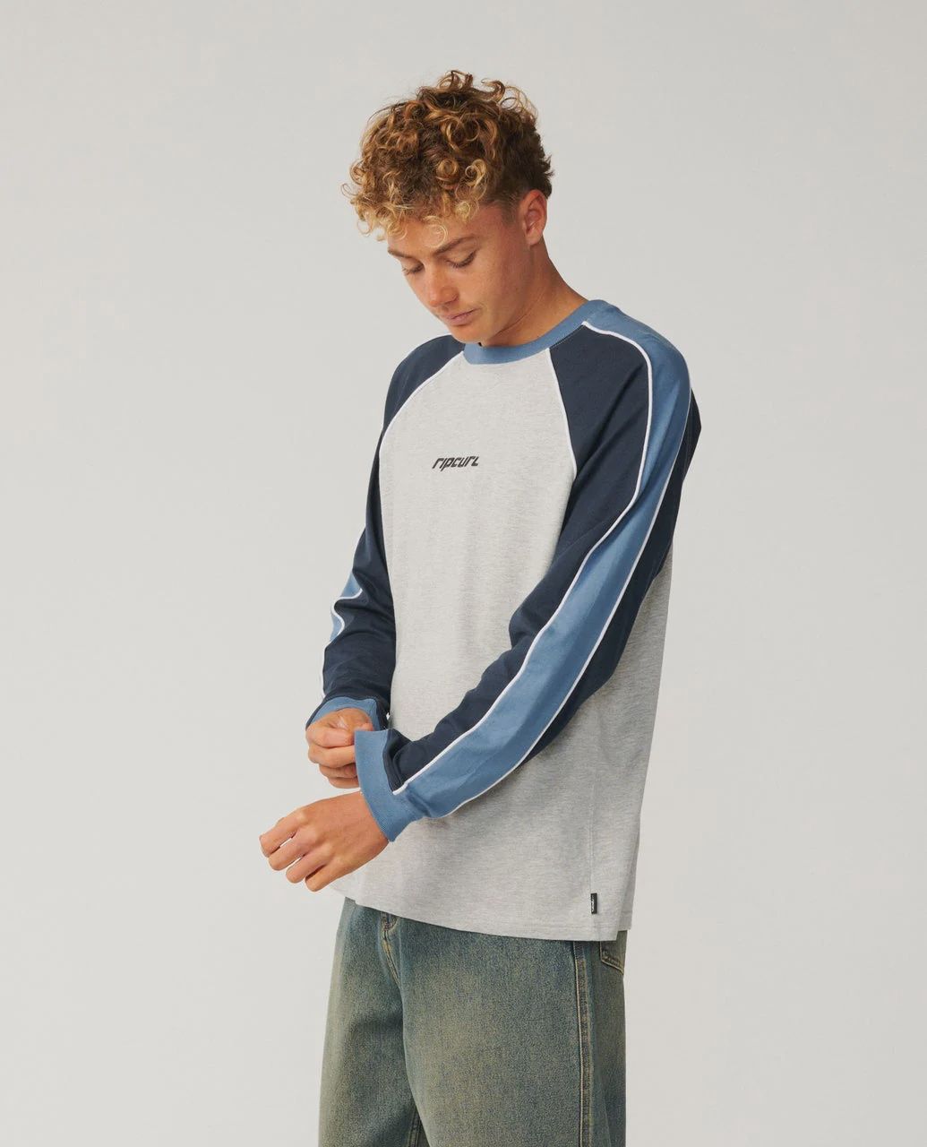 RIP CURL MENS ARCHIVE SANDMAN PANEL LS TEE - GREY MARLE