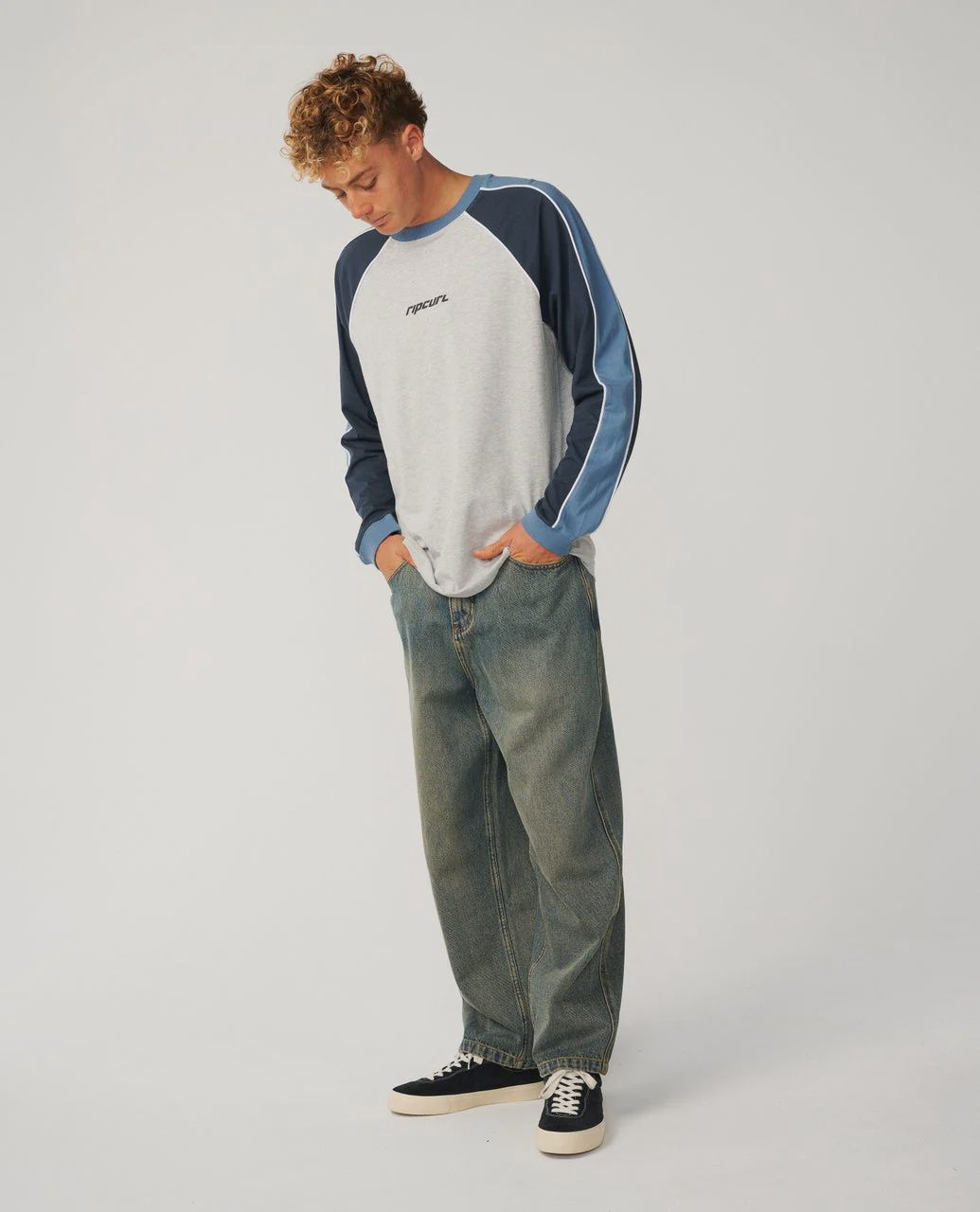 RIP CURL MENS ARCHIVE SANDMAN PANEL LS TEE - GREY MARLE
