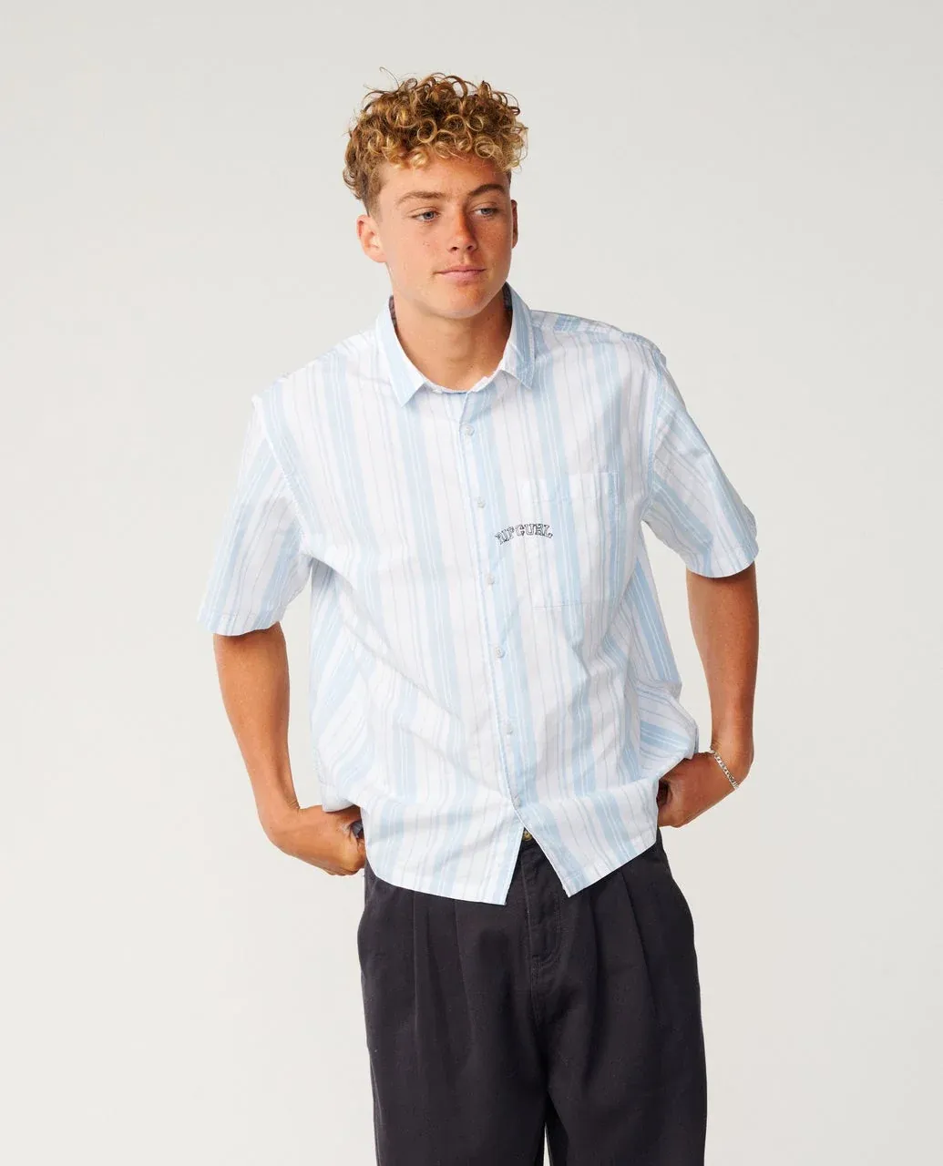 RIP CURL MENS DISORDER S/S SHIRT - WHITE/BLUE