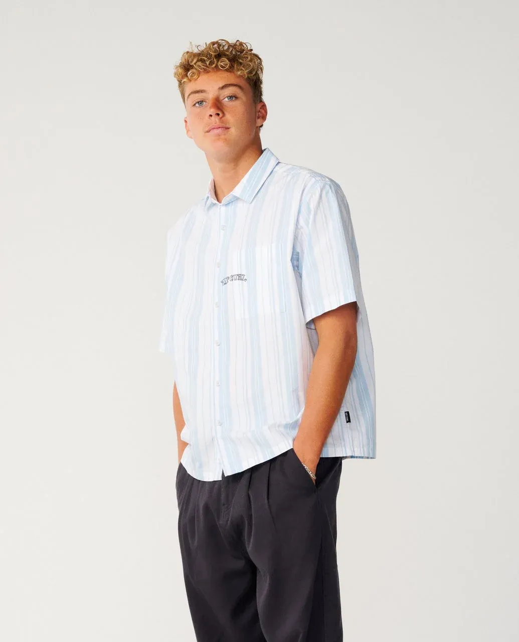 RIP CURL MENS DISORDER S/S SHIRT - WHITE/BLUE