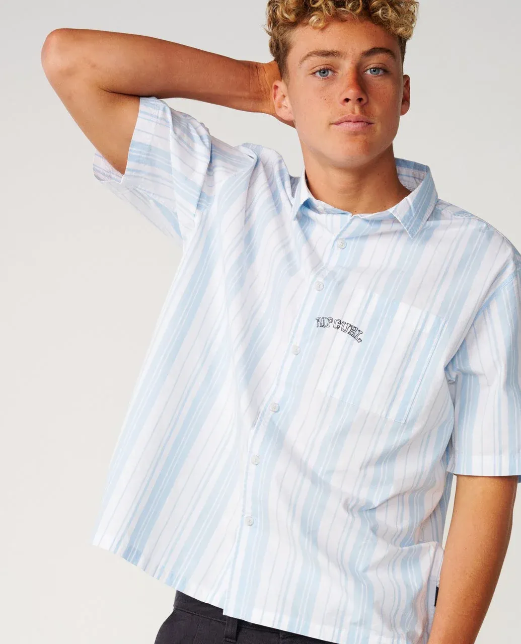 RIP CURL MENS DISORDER S/S SHIRT - WHITE/BLUE