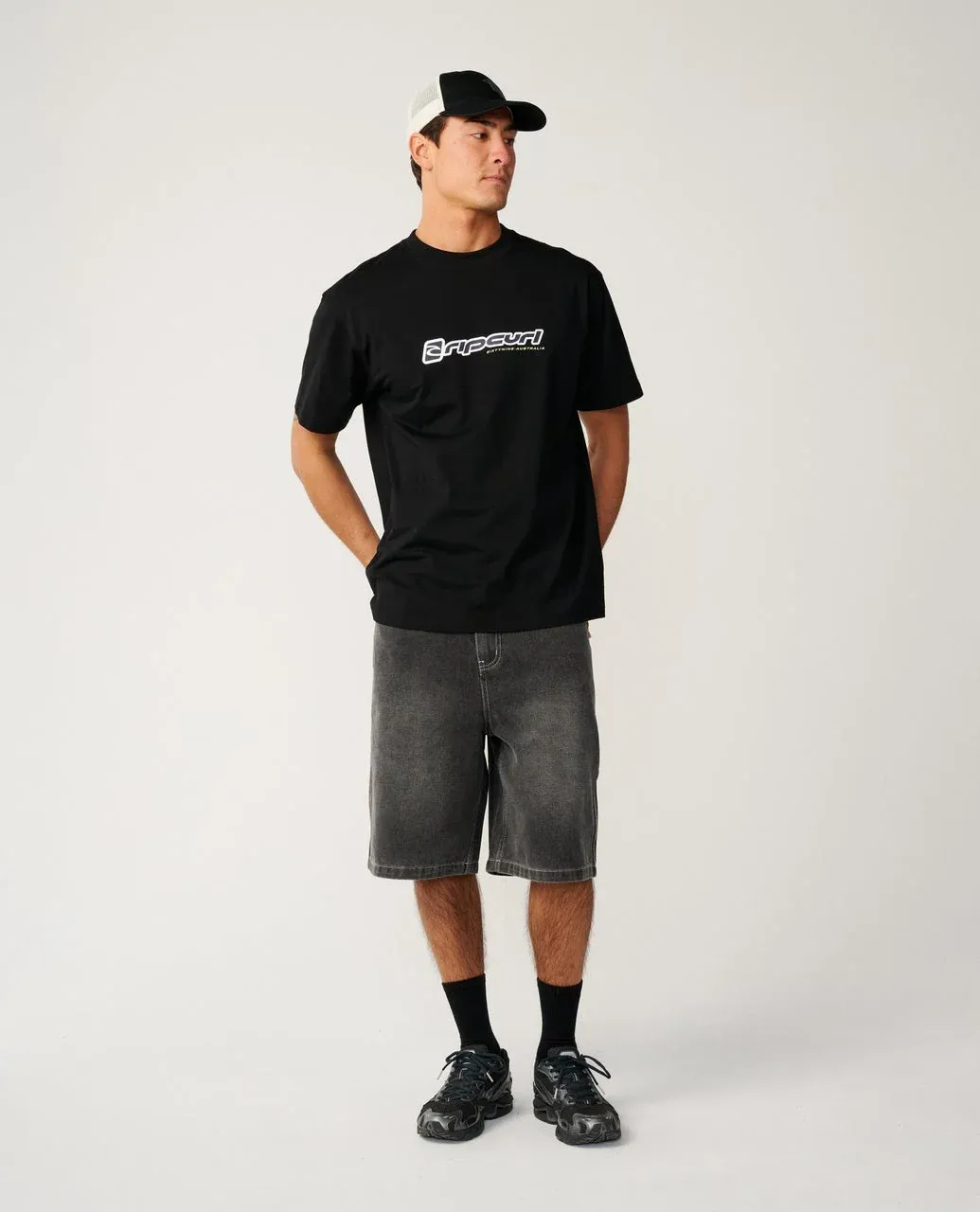 RIP CURL MENS ARCHIVE STACK SS TEE - BLACK