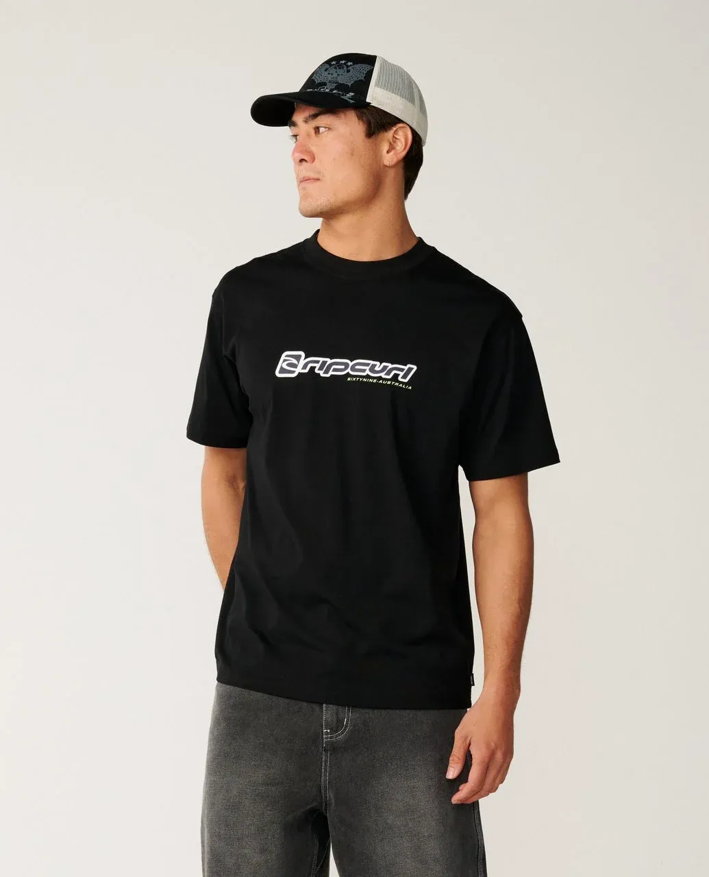 RIP CURL MENS ARCHIVE STACK SS TEE - BLACK