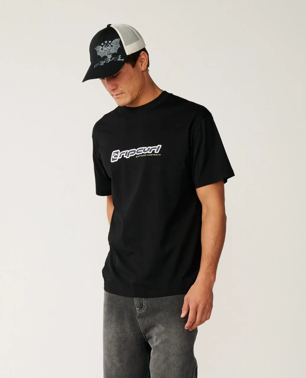 RIP CURL MENS ARCHIVE STACK SS TEE - BLACK