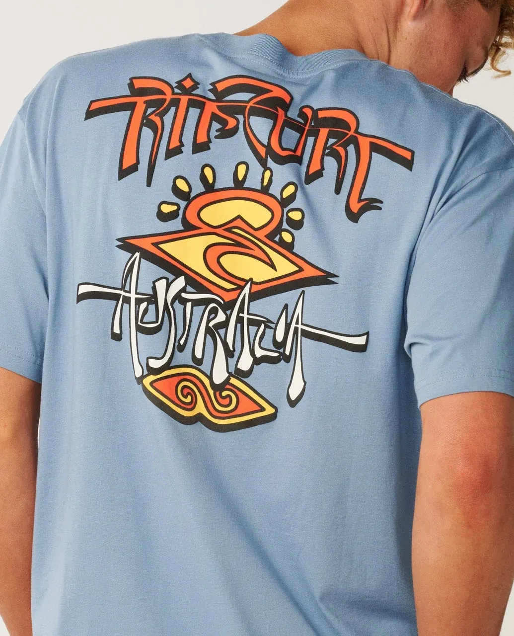 RIP CURL MENS AUS ARCH SEARCH SS TEE - FADED DENIM